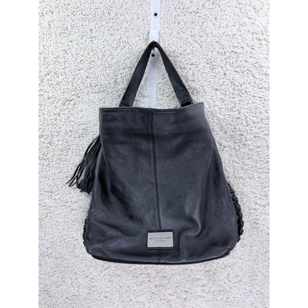 Marc New York Hobo Bag Womens Large Black Leather SWP-3302-01 Tassel Whipstitch